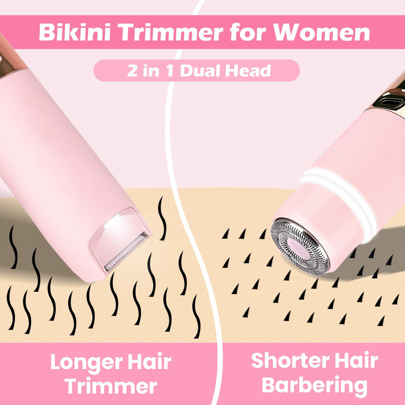 [Australia] - Electric Bikini Trimmer for Women, Electric Razors for Women Glow Aura Womens Shaver, Quiet Dual Head Waterproof Cordless Rechargeable Painless Trimmer for Underarms, Legs, Body (Pink) Pink 