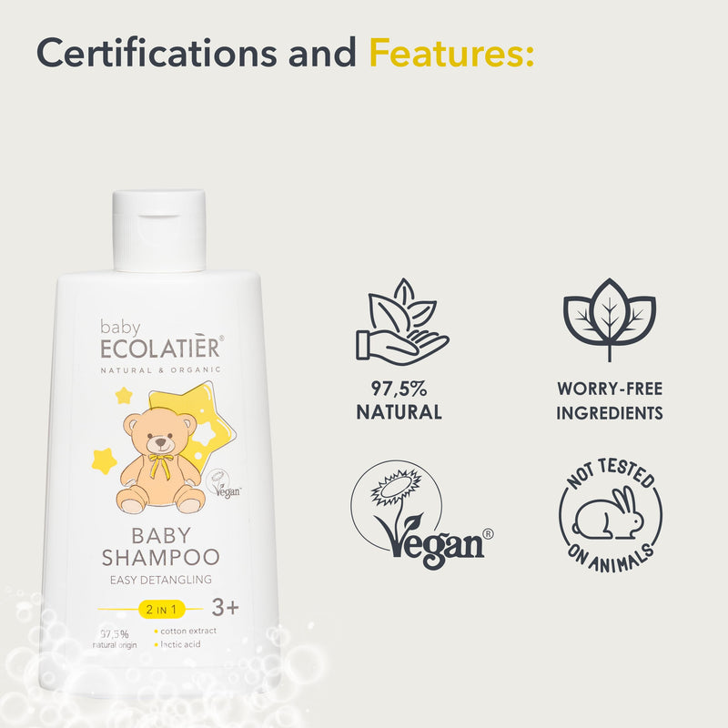 [Australia] - Baby Shampoo & Body Wash 2-in-1 Gentle, Hypoallergenic, and Tear-Free kids shampoo - Cotton Extract& Lactic Acid for Easy Detangling - Kids shampoo and conditioner 3+ - 8.5 Fl Oz 