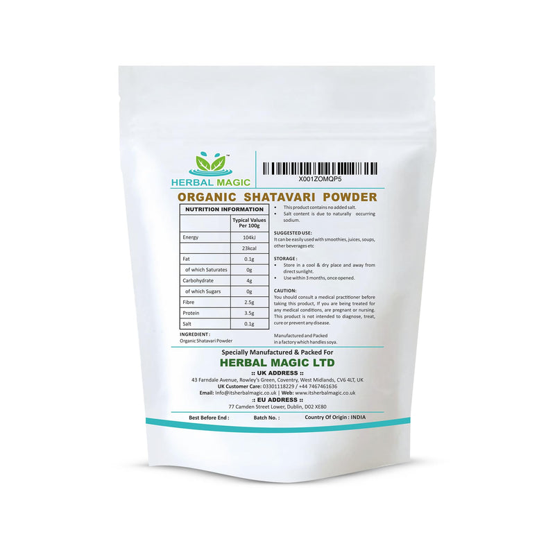 Herbal Magic's Organic Shatavari Root Powder(Asparagus racemosus)-Prized Herb in Ayurveda-Plant of 100 Roots superfood Combi with Milk& Honey - Free from&Preservatives-200g