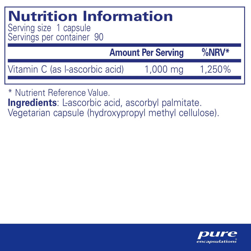 Pure Encapsulations Ascorbic Acid - 1000mg Professional Strength Vitamin C - Hypoallergenic Supplement - 90 Capsules 90 count (Pack of 1)
