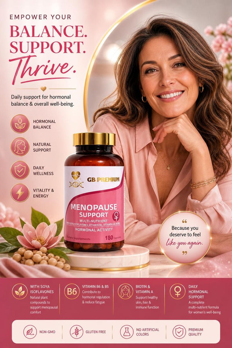 Menopause Support Capsules, Multi-Nutrient Supplement with SOYA Isoflavones, Vitamin B6, Vitamin A & More, 180 Capsules
