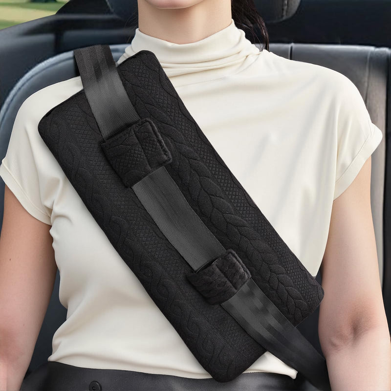 Seat Belt Pillow Post Surgery, Port Pillows for Chemo Patients Seatbelt Cushion with Pocket for Ice Hot Pack, Mastectomy Hysterectomy Pacemaker pillow,After Heart Surgery Recovery Gifts (Black, Large) Black
