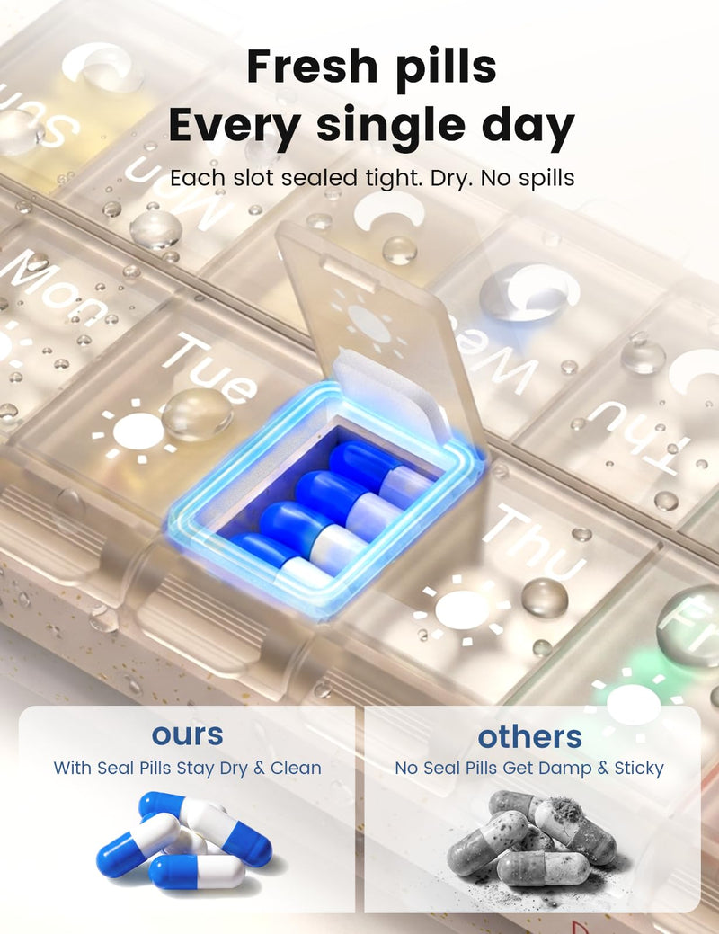 Pill Organizer, 2 Times a Day Pill Case, 7 Day Medicine Box, Weekly Medication Container, AM PM Dosey for Vitamin Meds Supplement Dispenser Storage Holder Arthritis Friendly Home Easy Use