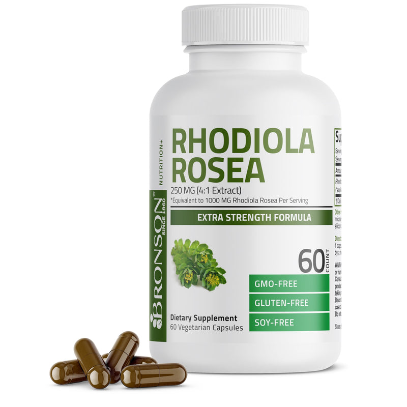 Bronson Rhodiola Rosea Vegetarian Capsules - Adaptogenic Herb - Brain, Stress & Mood Support - Non-GMO, 60 Count Unflavoured 60 Count (Pack of 1)