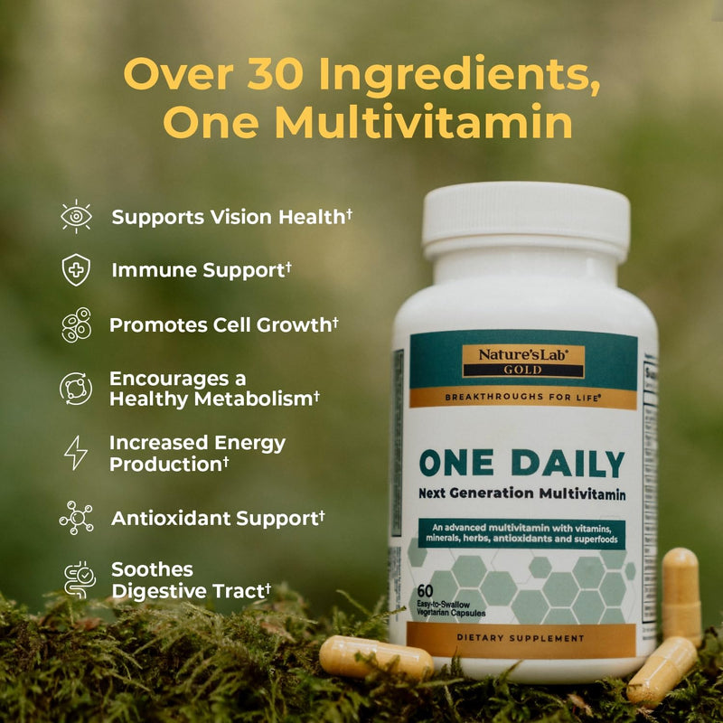 Nature's Lab Gold One Daily Multivitamin - Contains 19 Essential Vitamins & Minerals including Vitamin C, D3 & Zinc - 60 Capsules (2 Month Supply) 60 Count (Pack of 1)