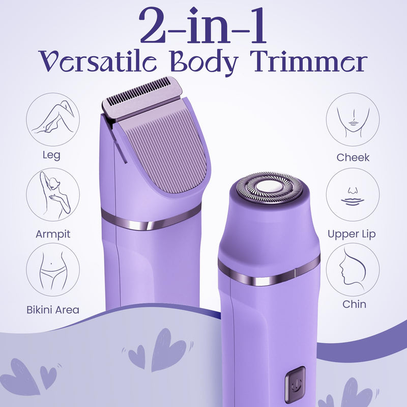 Electric Razors for Women - IPX7 Waterproof Pubic Hair Remover for Shower & Travel, 3-in-1 Bikini Trimmer with Body/Round/Curved Heads, Hypoallergenic Foil & Ceramic Blades, Self-Care Gifts for Her
