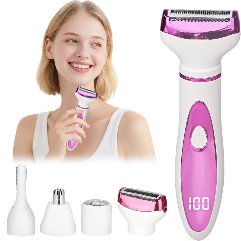 [Australia] - Electric Razor for Women Men : 4 in 1 Painless Ladies Wet & Dry Body Razors and Facial Hair Remover, Rechargeable Led Display Hair Removal Kit for Nose Face Body Leg Bikini Arm Hair Pink 