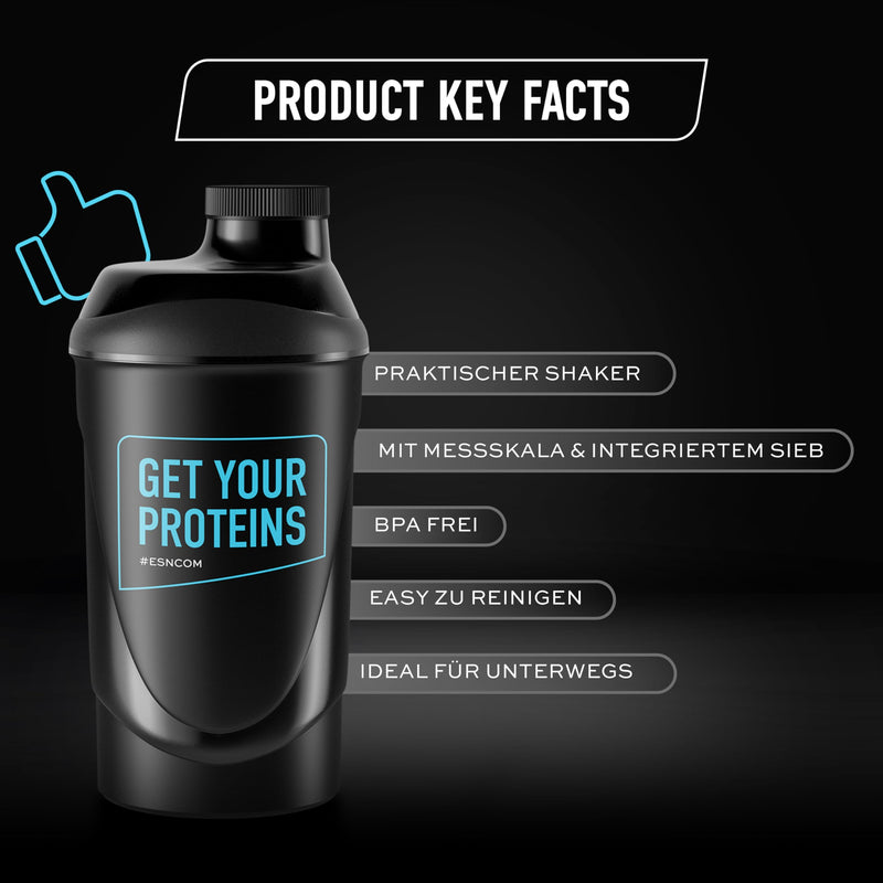 [Australia] - ESN Shaker, Get Your Proteins, blue 600 ml, leak-proof, with measuring scale for easy dosing, free from BPA & DEHP, tested quality 