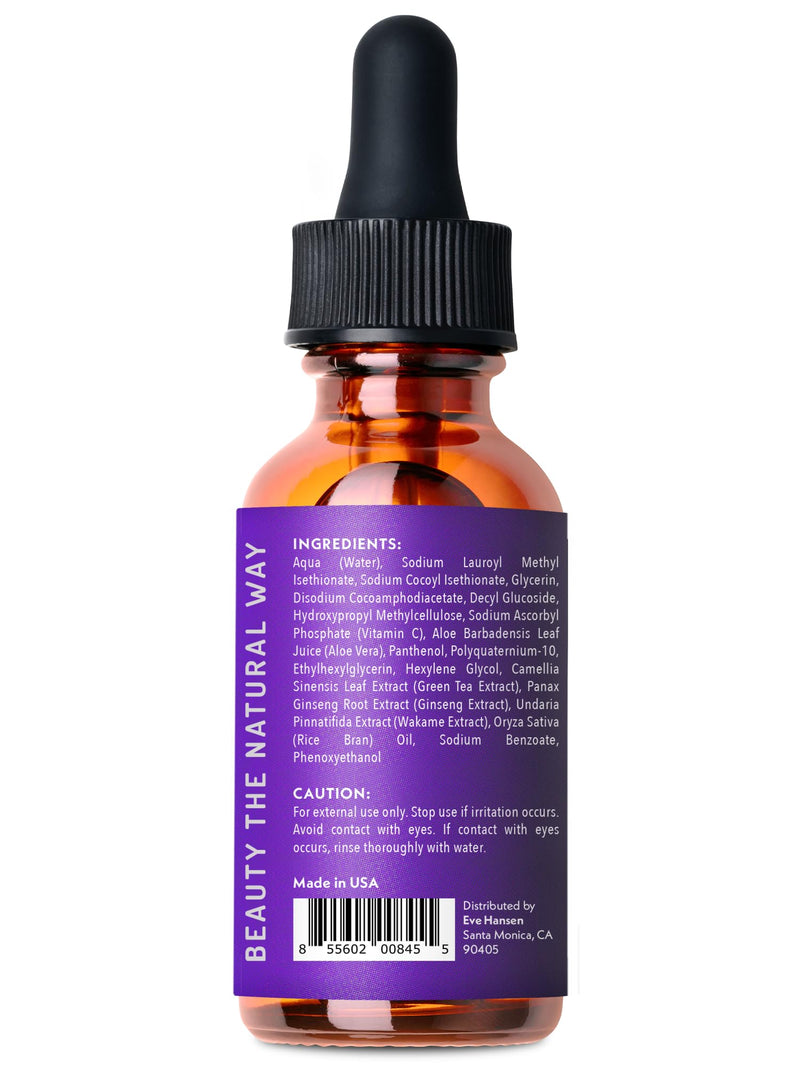 Eve Hansen Hydrating Hyaluronic Acid Serum for Face with Vitamin C, Vitamin E, Green Tea | 72% Organic Firming Facial Moisturizer, Anti-Wrinkle, Skin Plumper (1 oz) 1 Fl Oz (Pack of 1)