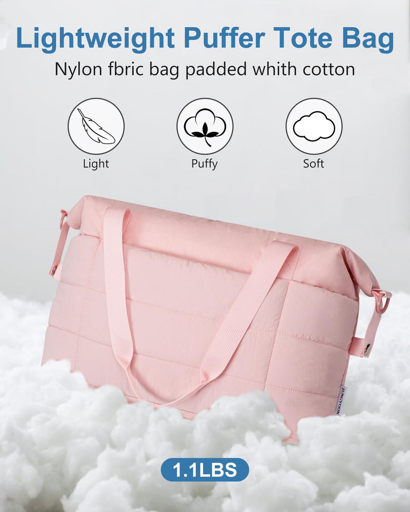 JUNGYOON Gym Bag for Women – Lightweight Weekender Overnight Bags with Toiletry Pouch, Quilted Travel Duffle Carry On Bag Pink