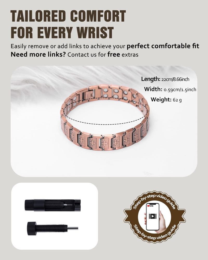 [Australia] - Jecanori Pure Copper Bracelet for Men, Magnetic Cross Bracelets for Men with 3500 Gauss Magnets, Mens Pure Copper Bracelet 