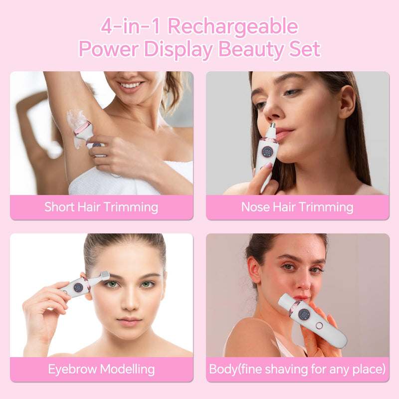 [Australia] - Electric Razor for Women, 4-in-1 Bikini Trimmer & Body Shaver for Face, Legs, Underarms, Pubic Hair, Rechargeable Wet/Dry Painless Hair Removal with LED Light & Travel Lock 