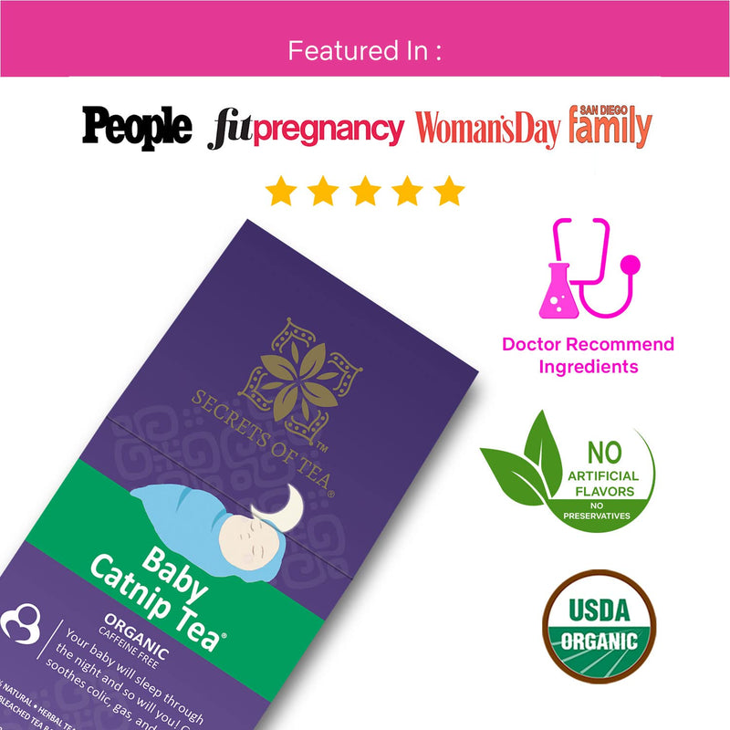 [Australia] - Secrets Of Tea Catnip Colic Tea Colic Reliever, Gas, Acid Reflux Relief - Natural USDA Organic Caffeine Free Herbal Colic Tea for Babies and Newborns - 20 Count(1 Pack) 