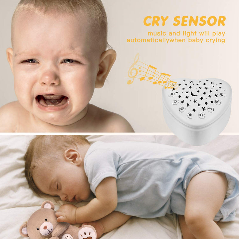 [Australia] - BEREST Rechargeable Baby Sleep Smile Bear, Mom's Heartbeat Baby Cry Sensor Lullabies & White Noise Sound, Nursery Decor Night Light Projector Toddler Crib Sleeping Aid, Baby Shower Gifts A13- RBear 
