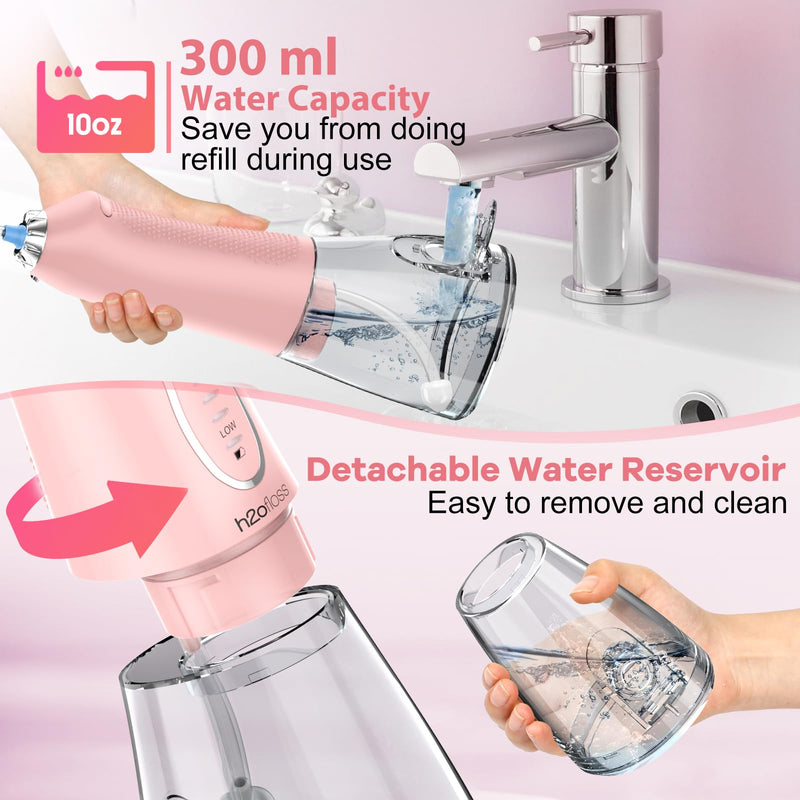 [Australia] - Water Dental Flosser Teeth Cleaner Pick, H2ofloss Cordless Portable Oral Irrigator,5 Mode IPX7 Waterproof Teeth Picks 300ML Rechargeable WaterFlosser for Home Travel (Pink) Pink 