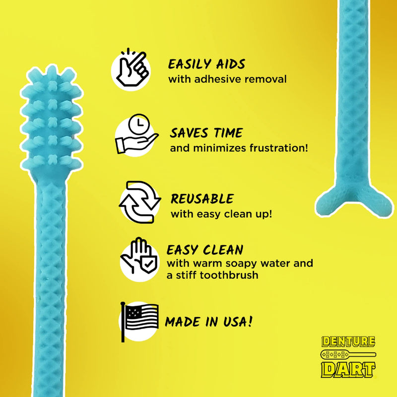 [Australia] - V2 Hard Plastic Denture Gel Adhesive Remover - Remove Denture Gel Adhesive from Mouth & Gums, Denture Glue Removal Tool, Oral Hygiene, Scraper w/Textured Grip and Rigid Bristles Blue 