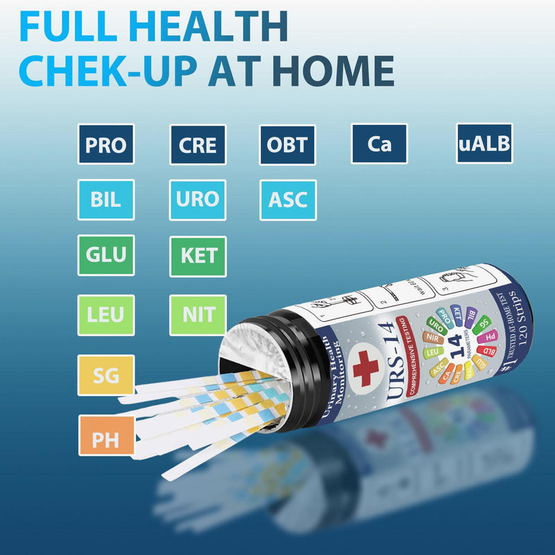 [Australia] - URS Urine Reagent Test Strip for 14 Parameters Urinalysis - Self Testing at Home in 60 Seconds for Men and Women PH, SG, Prot, KET, BLO, BIL, CRE, Kidney, Liver, UTI, Keto Diet, Ketosis, and +7 More 