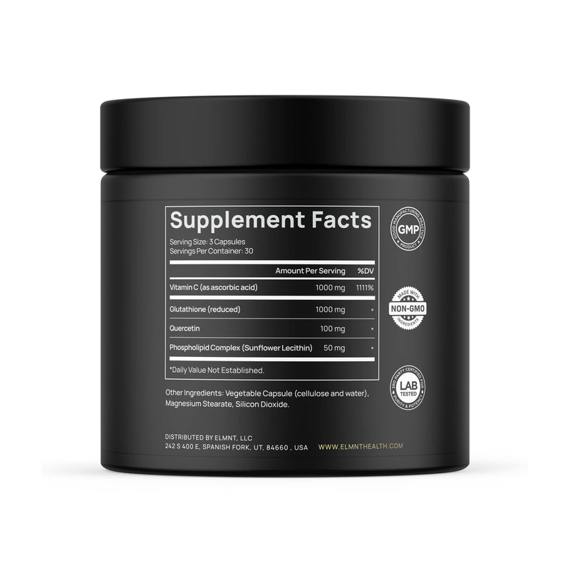 [Australia] - ELMNT 2150mg Super Antioxidant Liposomal Glutathione Supplement w. Vitamin C, Quercetin & Reduced L Glutathione 1000mg - Proven Complex for Best Absorption, Detox, Skin Glow + Immune - 90 Pills 