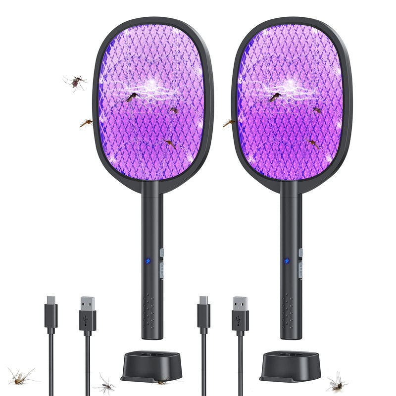 2 Pack Electric Fly Swatter 2 in 1 Bug Zapper Racket & Mosquito Zapper,4000V with USB Charging Base，Powerful Mosquito Swatter with 3 Layers of Safety Net Suitable for Indoor and Outdoor… 2 PACK