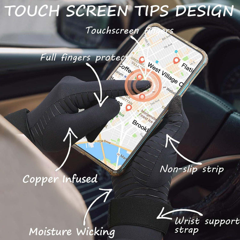 Copper Arthritis Gloves for Women Men, Full Finger Compression Gloves for Arthritis, Carpal Tunnel, Pain Relief, Swelling, Rheumatoid, Typing, Adjustable Wrist Strap (2pair, L/XL) Large/X-Large 2pair Full Finger