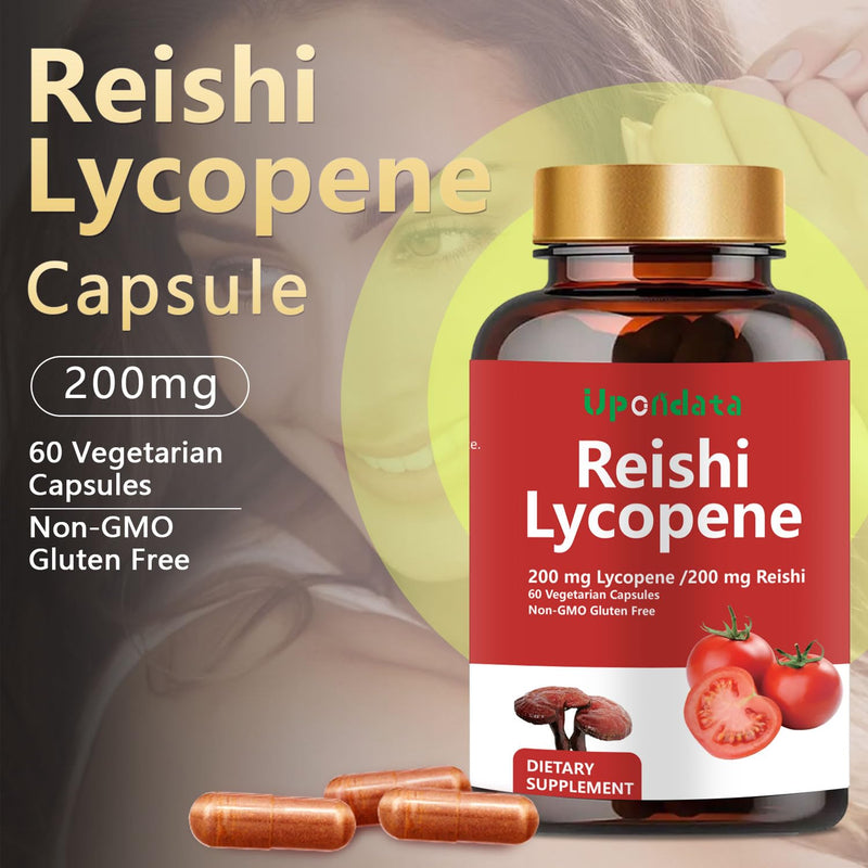 [Australia] - Lycopene Capsules, Natural Lycopene 200mg with Organic Reishi Mushroom 200mg Supplement for Prostate Health and Immune Support - Gluten-Free, Non-GMO, 60 Capsules (1 Pack) 1 