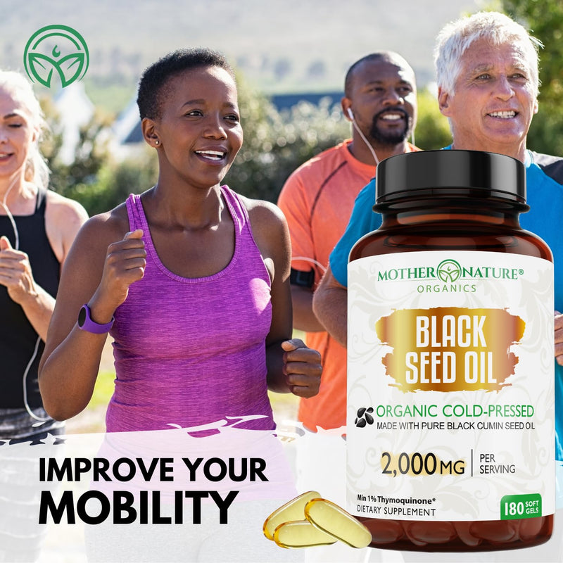 [Australia] - ORGANIC Black Seed Oil Capsules - 3 Month Supply - 180 Count (2000mg Per Serving) High Potency, Organic Cold Pressed Nigella Sativa Oil (Non-GMO) 180 Count (Pack of 1) 