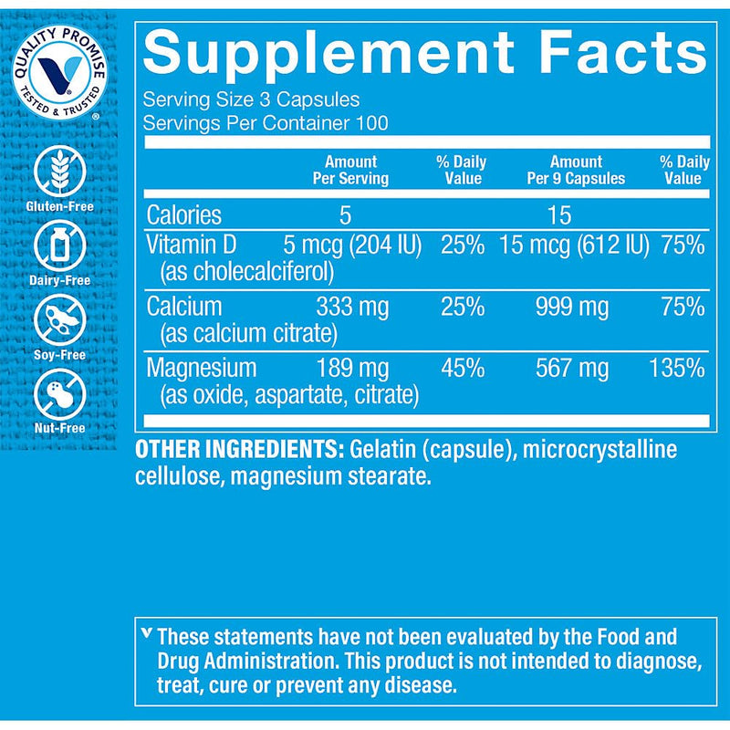 Calcium Citrate+Magnesium&Vitamin D,Multi-Mineral Bone Health Supplement,Vitamin D Aids Absorption, Calcium 999mg, Magnesium 567mg, Vitamin D 612IU per Daily dose (300 Capsules) by The Vitamin Shoppe 1 Count (Pack of 1)
