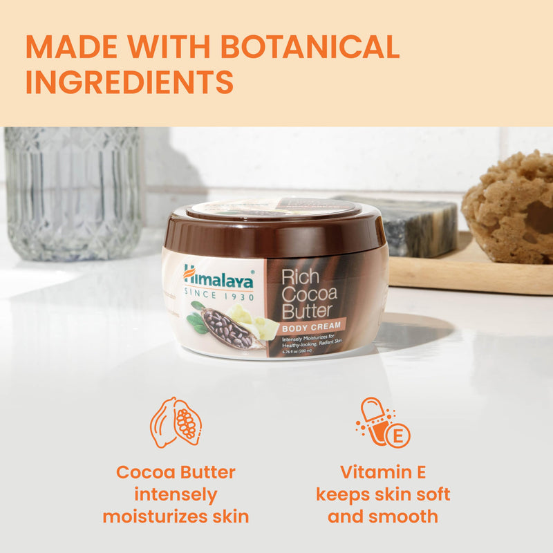 Himalaya Rich Cocoa Butter Body Cream with Vitamin E for Dry Skin, 6.76 oz | Intense Moisturizing Body Lotion for Radiant Skin, Ideal for Dry Body Skin, Rich Luxurious Cream for Hydration