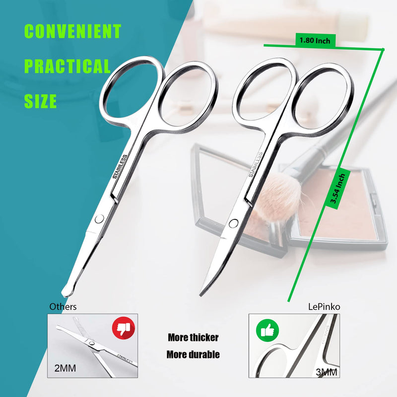 [Australia] - Small Grooming Scissors for Men and Women - Eyebrow, Nose Hair, Mustache, Beard Eyelashes, Ear Trimming Kit - Curved and Rounded Safety Tip for Cutting Hair - Stainless Steel 2 Pack 