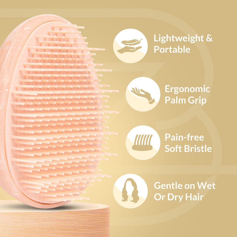 Travel Hairbrush - Mini Hair Detangler for Women Teens Kids - Sensory Scalp Massager - Small Portable Comb - Thick, Curly, Straight, Wet, Dry - Compact Detangler - Purse Essentials Rose Quartz