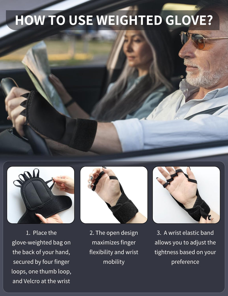 [Australia] - 2 Pack Weighted Gloves for Tremors, Improved Hand/Wrist Mobility, Adjustable Hand Stability Aid for Parkinson's Patients, Writing Stability & Strengthening, Hand Grip Strength Trainer Medium 