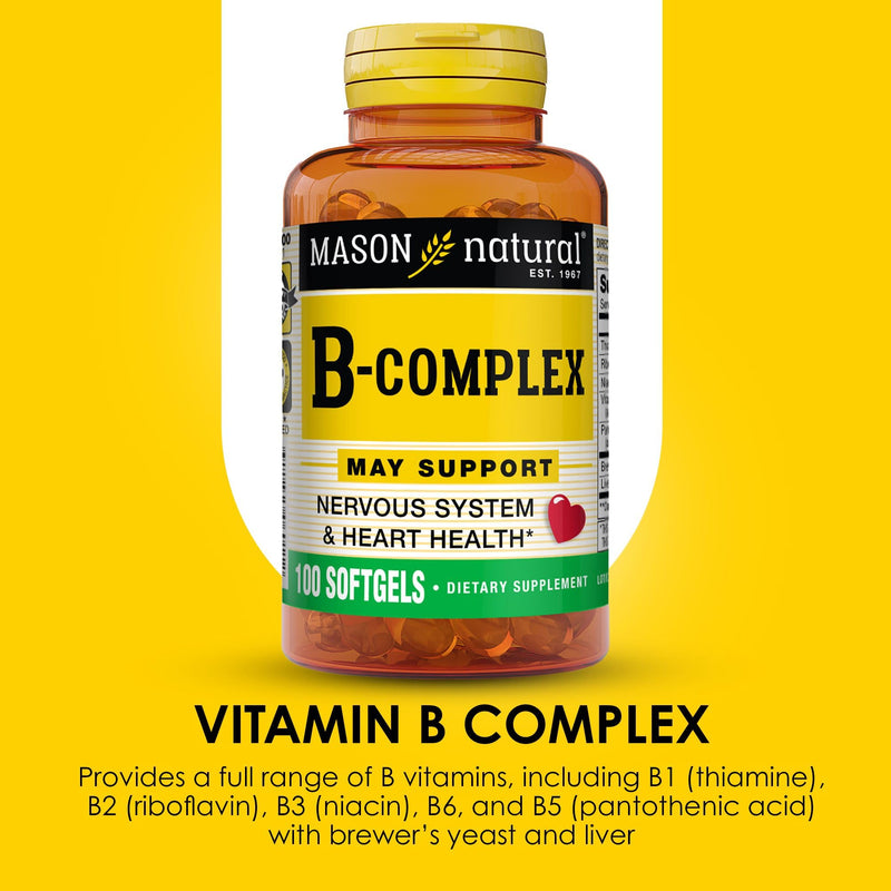 MASON NATURAL Vitamin B,Complex, 300,Day Supply, for Normal Nerve Support and Energy Metabolism, 100 Softgels (Pack of 3)