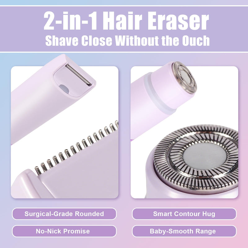 Bikini Trimmer for Women, Electric Razor and Dual Head Shaver for Women, 2-in-1 Waterproof Painless Trimmer & Shaver for Bikini Area, Face, Legs and Body, Sensitive Skin Safe