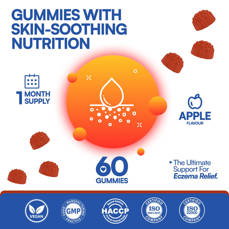 Ezcema Support Gummies – USA-Made - 30+ Vitamins with BIOTIN for Eczema, Psoriasis, Rosacea, & Dermatitis Relief – Soothes Itching, Redness Relief