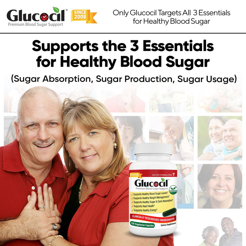 Glucocil – Vegetarian Capsules - Premium Blood Sugar Support - Supports the 3 Essentials for Healthy Blood Sugar - with Berberine, Proprietary Mulberry Leaf, and More