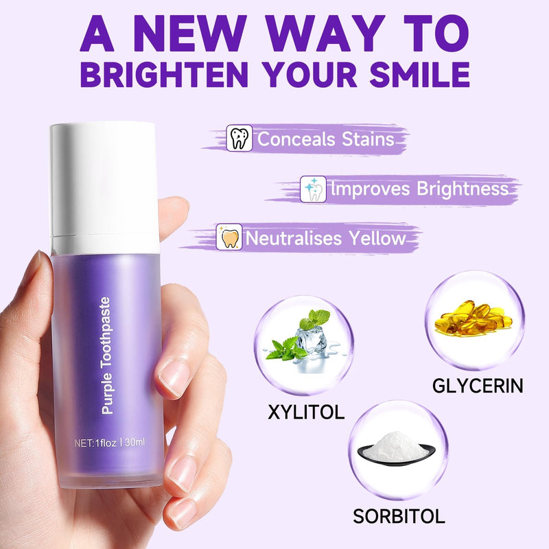 [Australia] - Purple Toothpaste for Teeth Whitening, Purple Toothpaste, Tooth Stain Removal, Tooth Stain Removal Colour Corrector, Teeth Whitening Kit 1 Fl Oz (Pack of 1) 