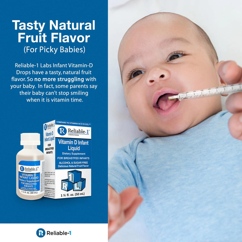 Reliable-1 Laboratories Infant Liquid Vitamin-D Drops 2-Pack (Natural Fruit Flavoring) Sugar & Alcohol Free, for Breast Feeding Babies 0-12 Months and Up