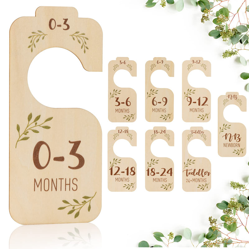 Baby Closet Dividers for Clothes Organizer - Set of 8 Beautiful Wooden Double-Sided Baby Clothes Size Hanger Organizer from Newborn to 24 Months for Boho Nursery Decor