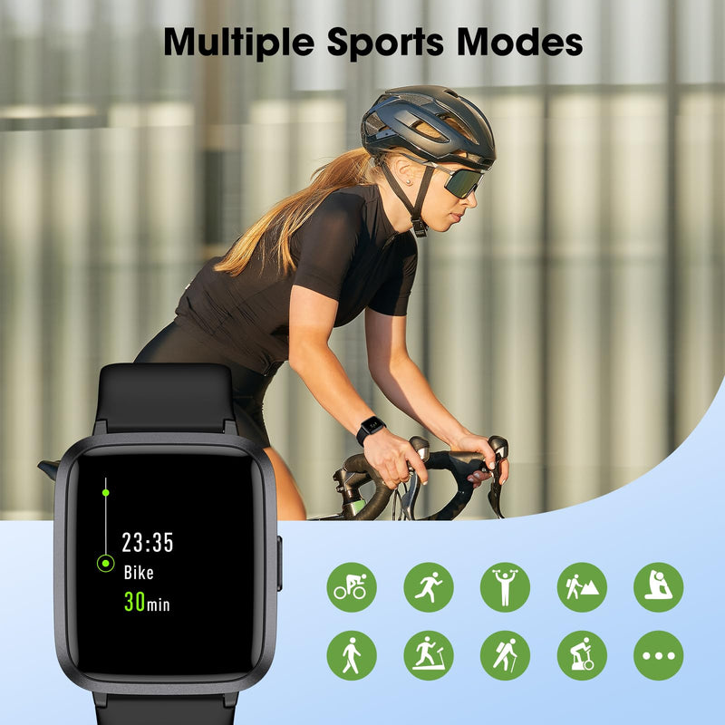[Australia] - Fitness Tracker Watch with Heart Rate Monitor, Large Screen Activity Tracker with Pedometer, Sleep Monitor, Calories & Step Counter, 5ATM Waterproof Smart Watch for Women Men Fitness Watch for Sports Black 