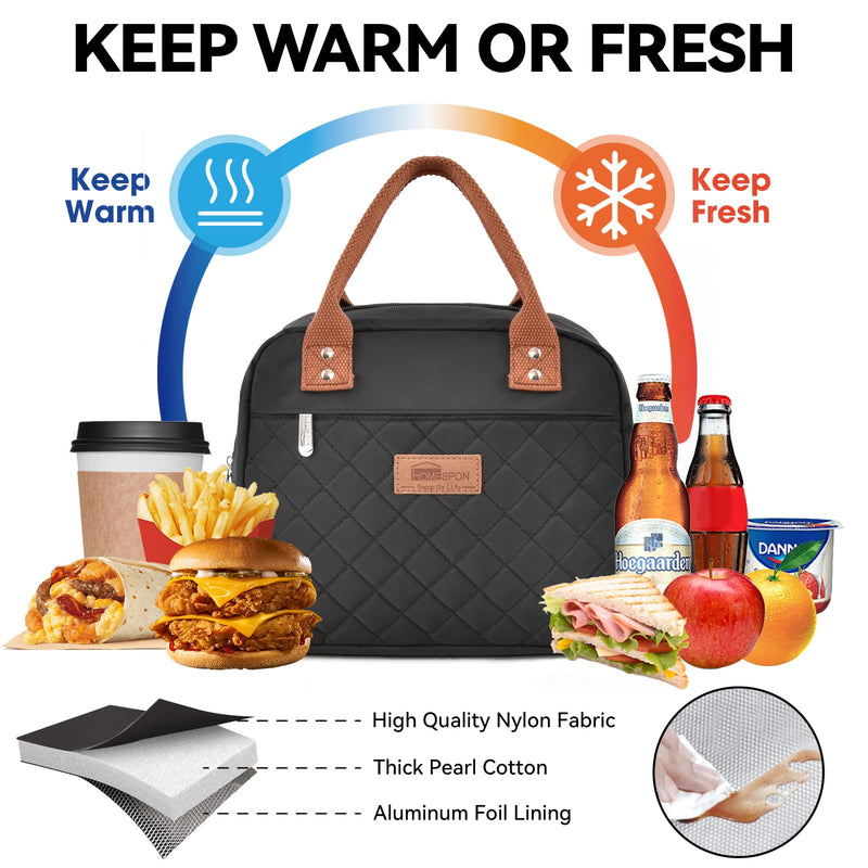 [Australia] - HOMESPON Insulated Lunch Bag for Women Men Adults Lunch Tote with Front Pocket Lunch Box Container Cooler Bag for Work Picnic (Black) Black 
