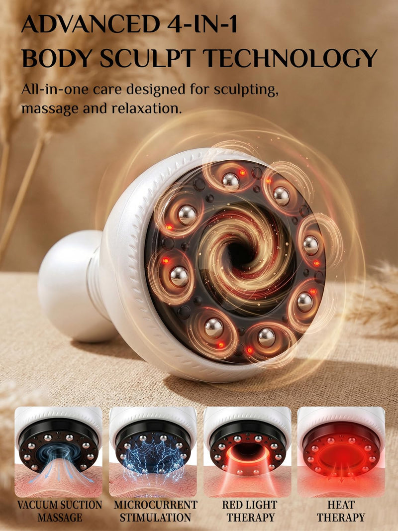 Electric Cupping Massager for Body with Suction, Red Light & Heat, Lymphatic Drainage Massager, 12 Intensity Body Sculpting Machine, Cellulite Massage Tool for Arms Legs Waist Back