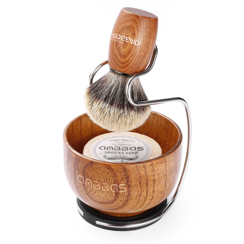 [Australia] - Anbbas Badger Hair Shaving Brush with Wood Handle,Large Soap Bowl,Stainless Steel Shaving Stand and 3.5 oz Natural Shaving Soap Puck Refill for Men Brown-Upgrade 