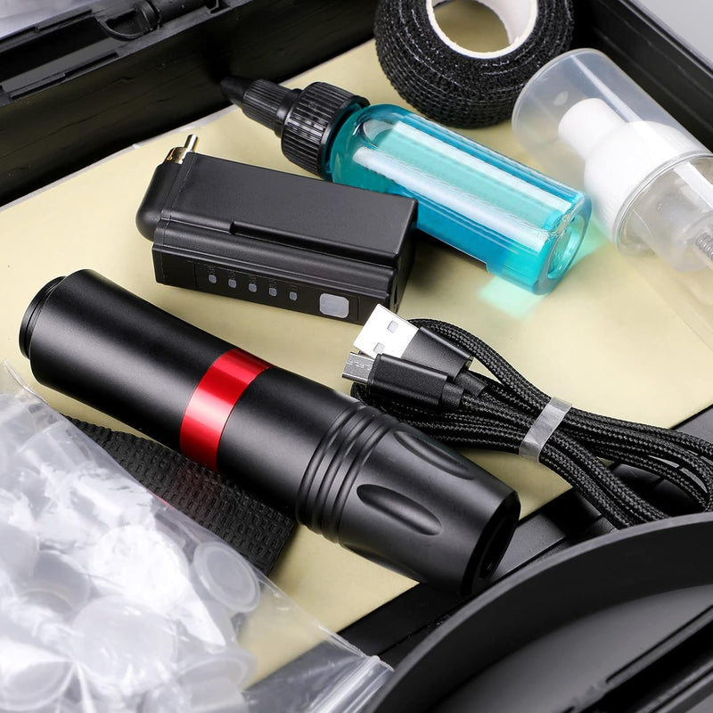 [Australia] - HAWINK Tattoo Pen Kit Rotary Gun Machine with Tattoo Power Supply 20Pcs Cartridge 7 inks 154KITP199-1 Blue 