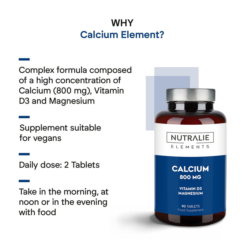 Calcium Magnesium Vitamin D - 800mg Calcium Carbonate - CalciumSupplement with Magnesium and Cholecalciferol - 90 Vegan Tablets Nutralie