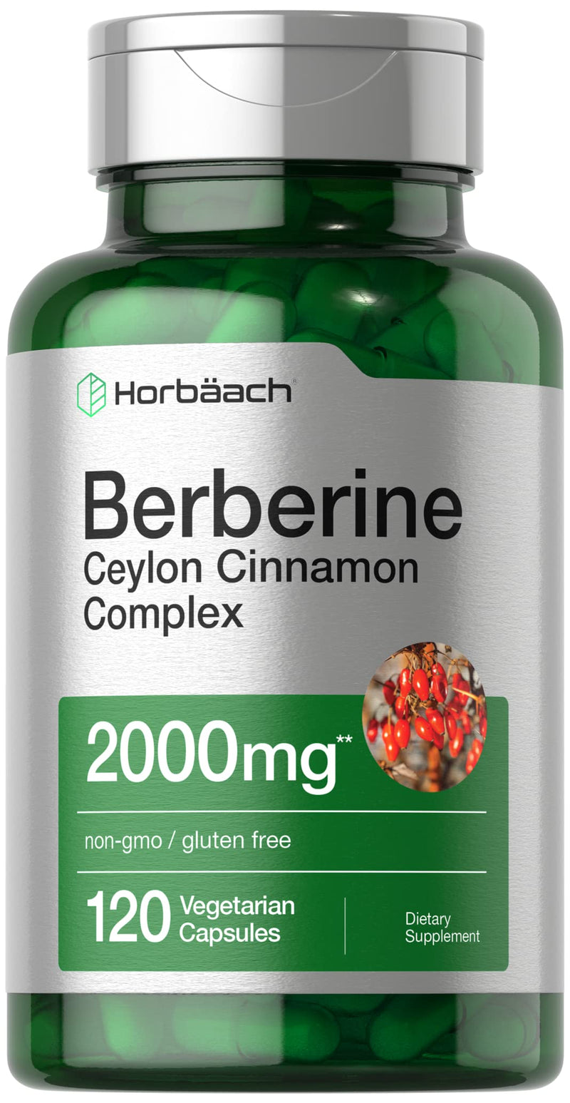 Horbaach Berberine Plus Ceylon Cinnamon | 2000mg | 120 Veggie Capsules | Vegetarian, Non-GMO & Gluten Free Supplement | Berberine Complex