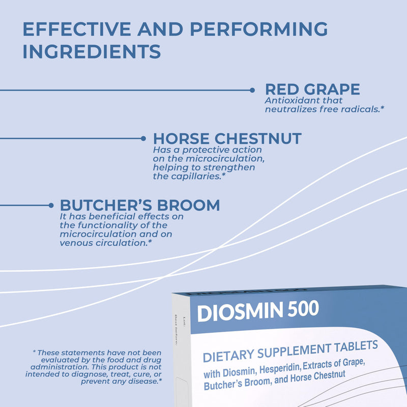 [Australia] - Dul√†c - Diosmin 500 with Horse Chestnut, Butcher‚Äôs Broom, Red Grape & Hesperidin - Dietary Supplement - 40 Tablets - Made in Italy 
