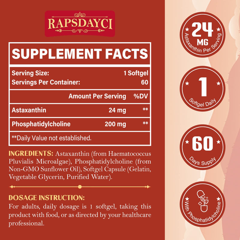 [Australia] - Liposomal Astaxanthin Soft Capsules 24mg per serving, Strong formula than VIT C, Excellent absorption (60 pieces (pack of 2)) 60 pieces (pack of 2) 