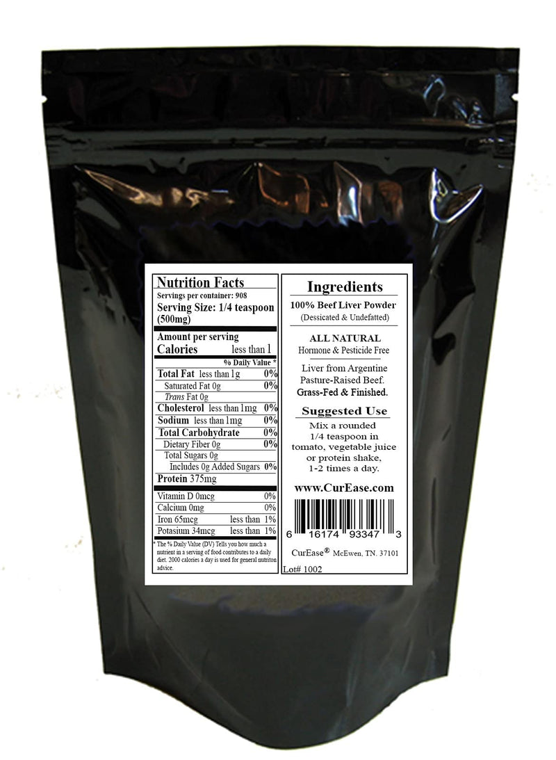 [Australia] - CurEase Argentine Grass Feed Beef Liver Powder Undefatted Desiccated (dried) Pesticide and Hormone Free 1lb One Pound (453grams) 908 Servings 