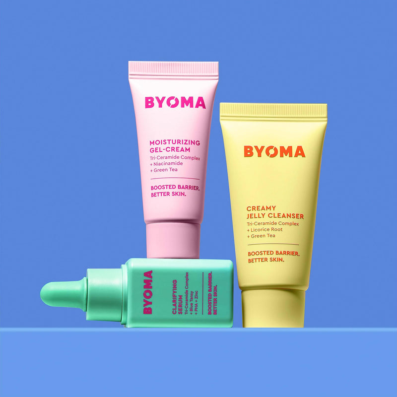 [Australia] - BYOMA So Clear Set - Barrier Repair Skincare Set for Acne Prone Skin - Creamy Jelly Cleanser, Clarifying Face Serum & & Gel-Cream Moisturizer - Unclogs Pores, Targets Blemishes - 30ml, 15ml, 15ml 