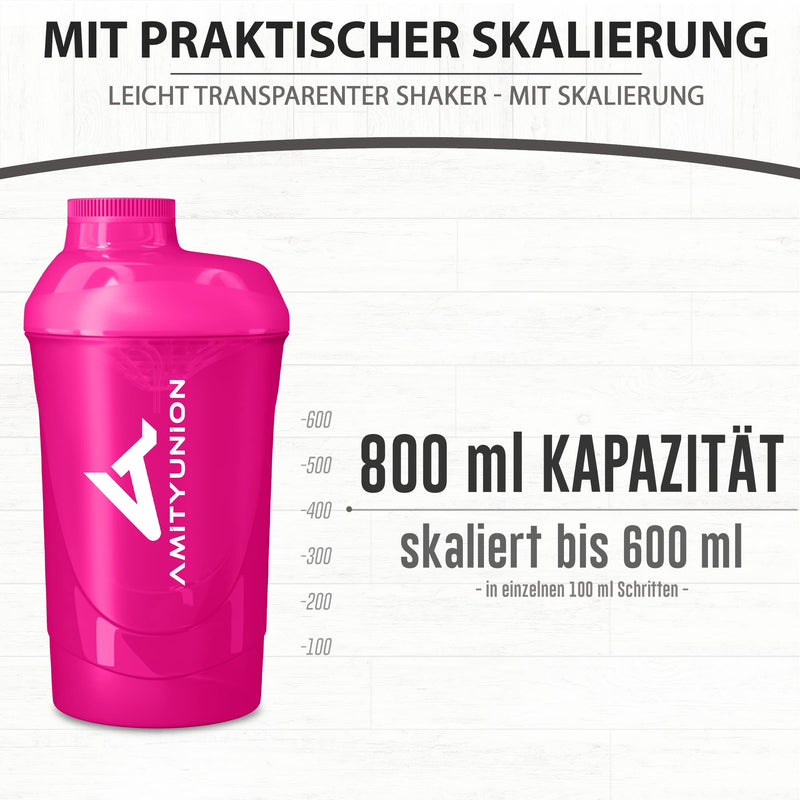 [Australia] - Women's protein shaker 800 ml Pink Deluxe - ORIGINAL AMITYUNION - protein shaker leak-proof - BPA free with sieve, scale for creamy whey shakes, gym fitness cup for isolates and sports concentrates 